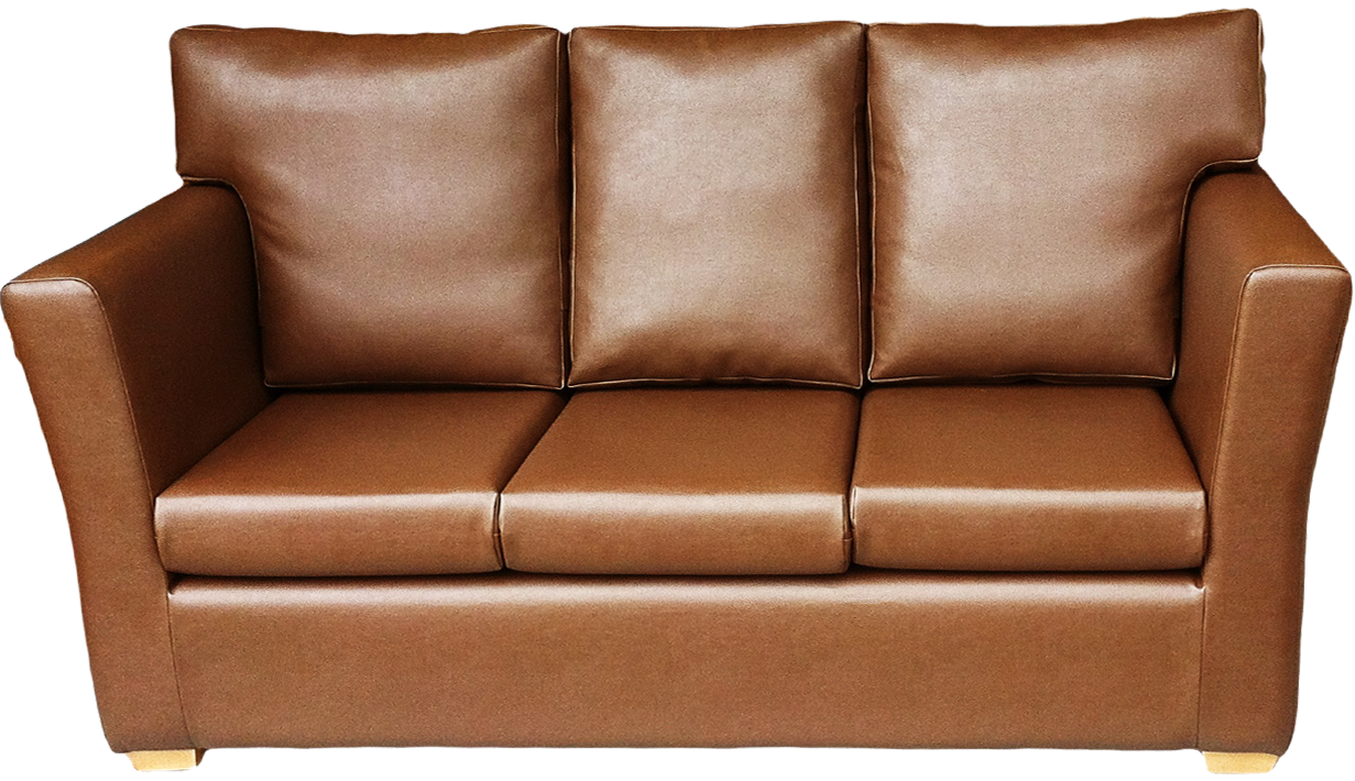 brown sofa in front of bed